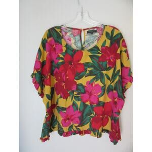 For Cynthia Fall Colors 2X Pullover Short Sleeve Ruffle Edges Back Button Top